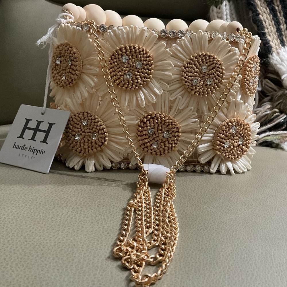 Haute Hippie Cream and Gold Floral Clutch